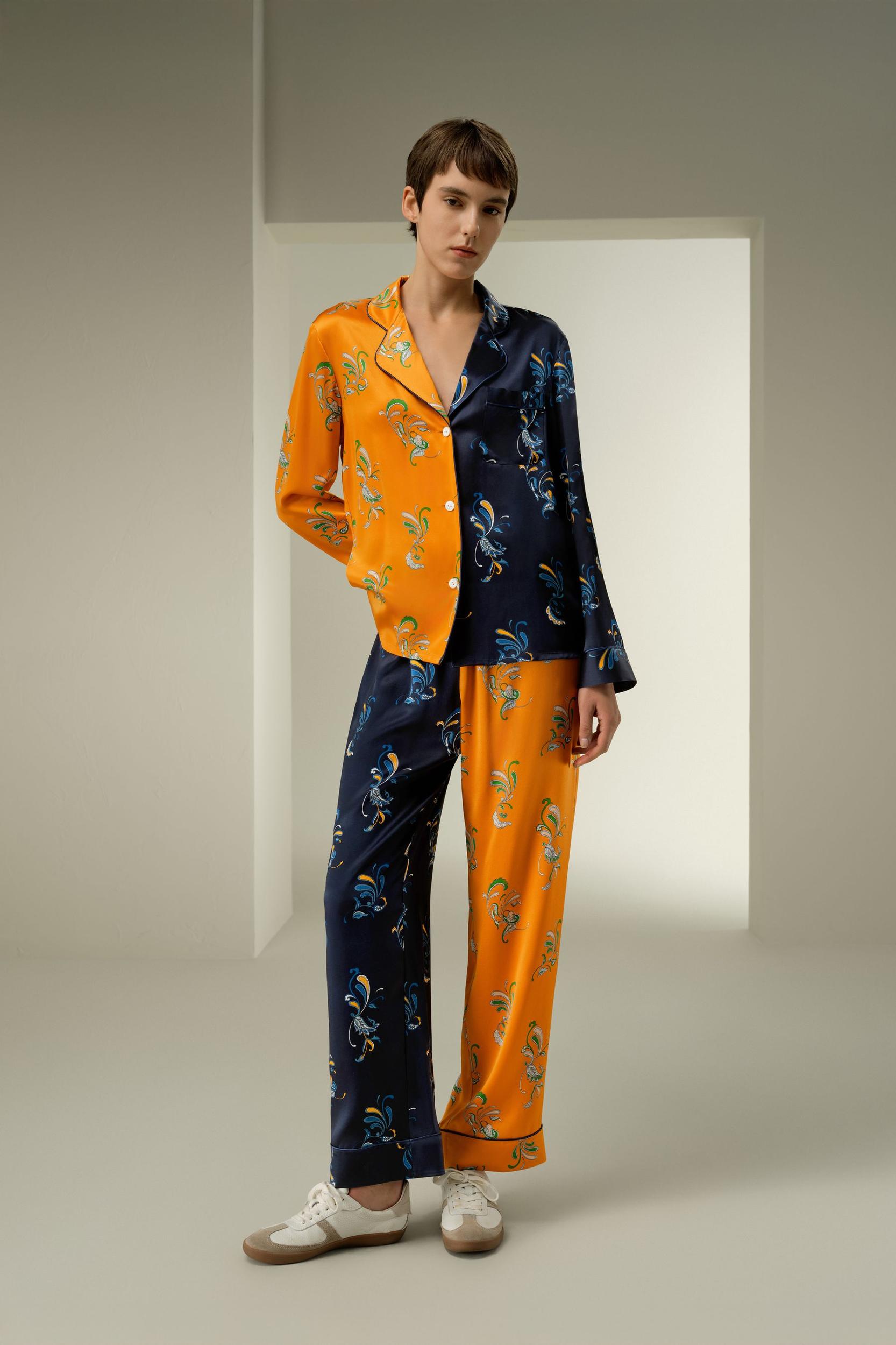 LILYSILK x Elizabeth Womens Silk Pajamas - Ladies - Paisley Natural Silk - Comfortable Long Sleeve Pajamas L Product Image