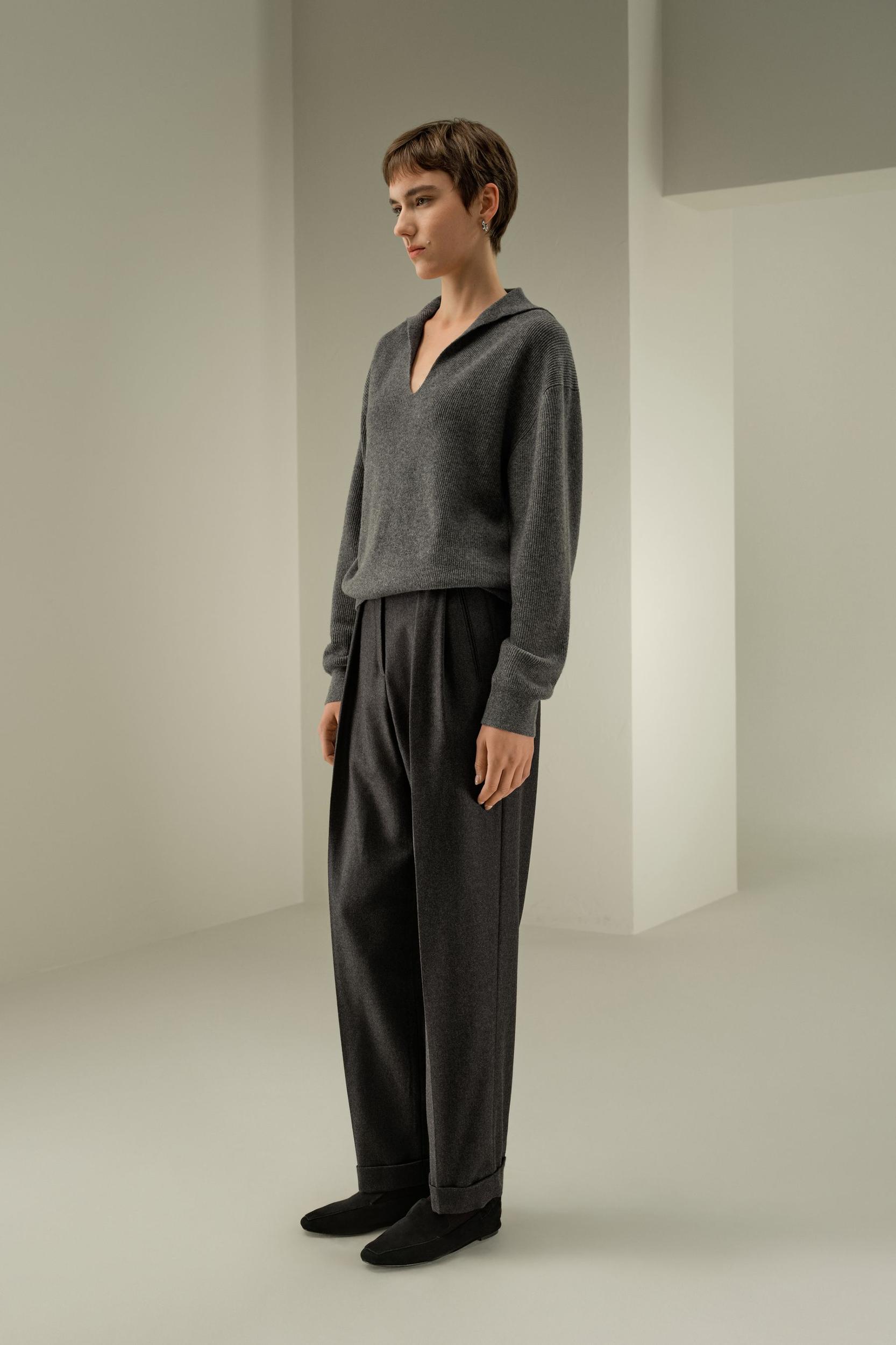 Ribbed Cashmere Polo Sweater Product Image