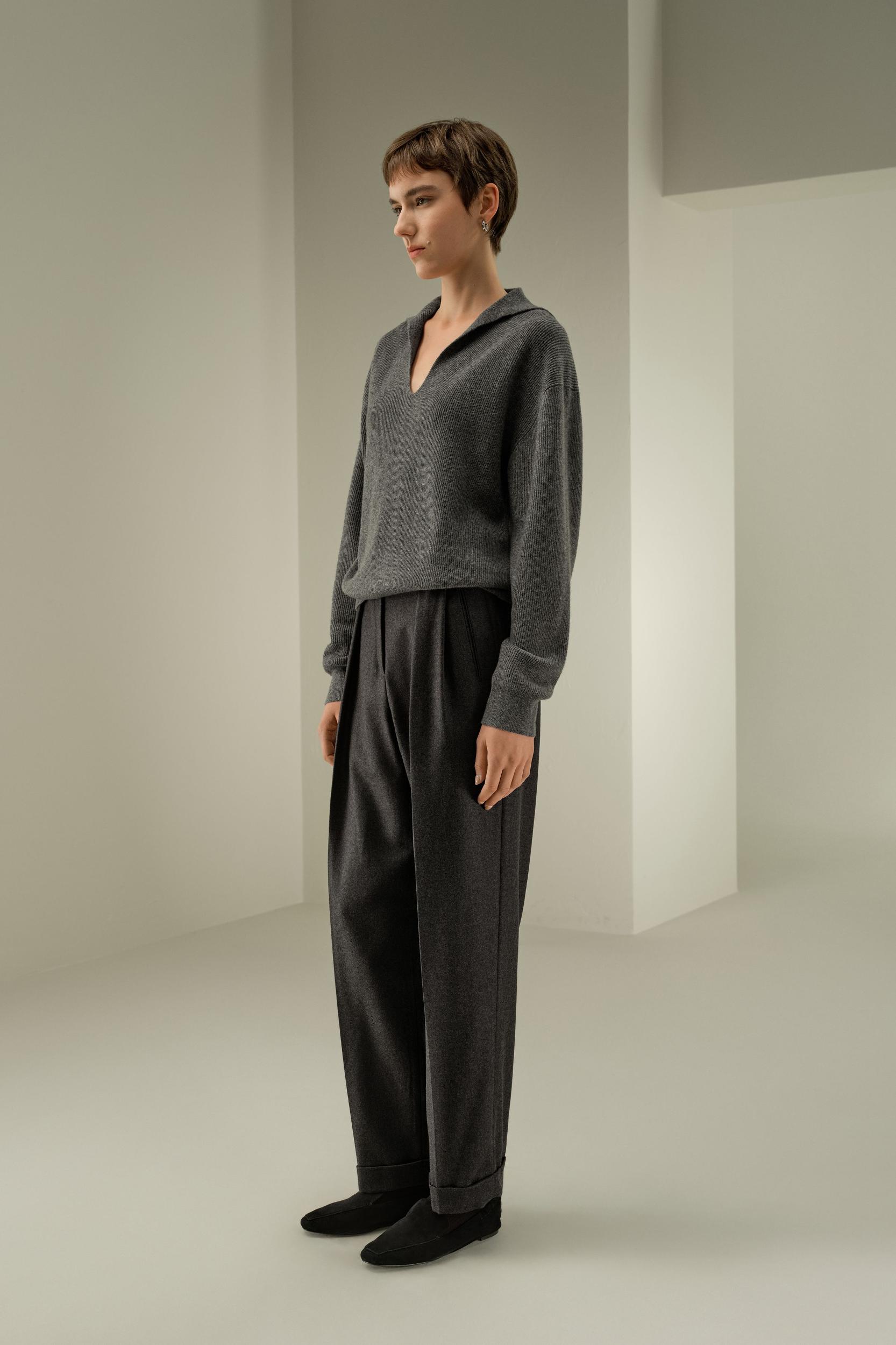 Ribbed Cashmere Polo Sweater Product Image