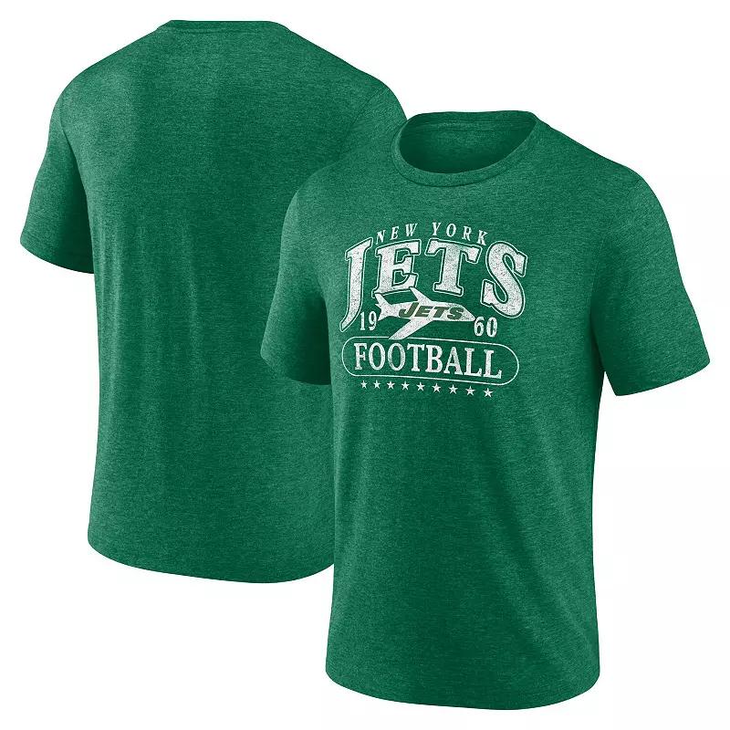 Men's Fanatics Heather Green New York Jets Official Retro Tri-Blend T-Shirt,  Product Image