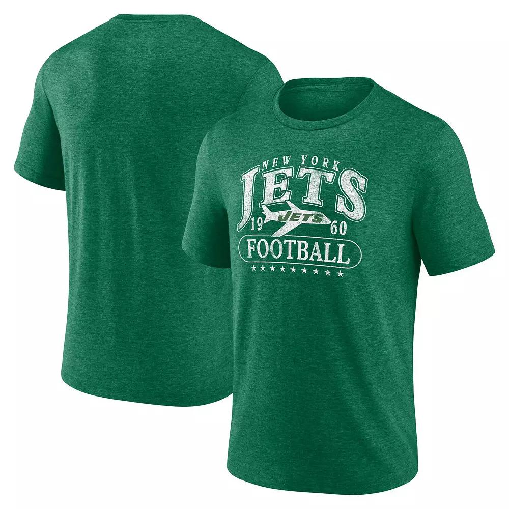 Men's Fanatics Heather Green New York Jets Official Retro Tri-Blend T-Shirt,  Product Image