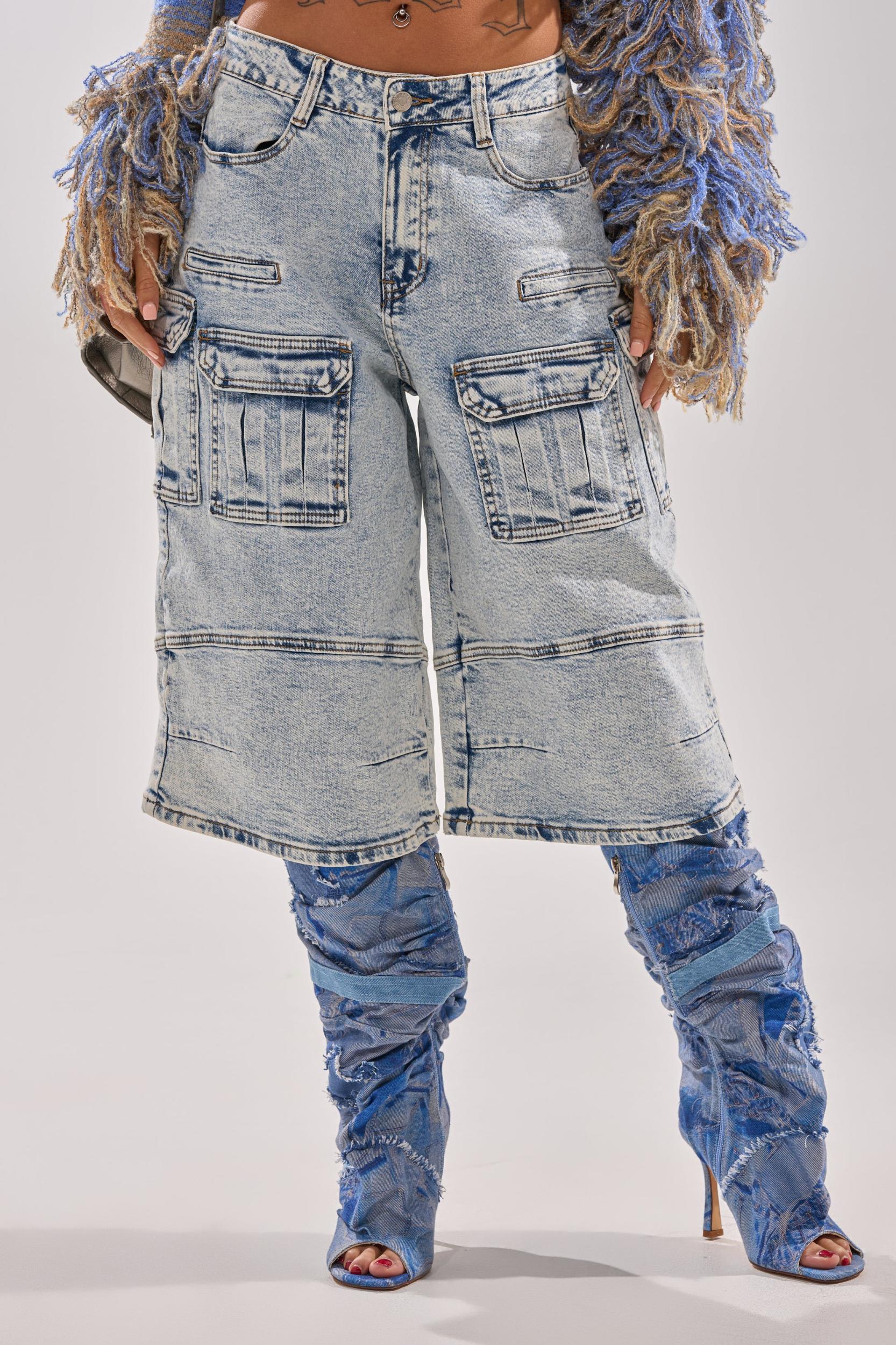 FORGET ME NOT DENIM CARGO BERMUDA SHORT Product Image