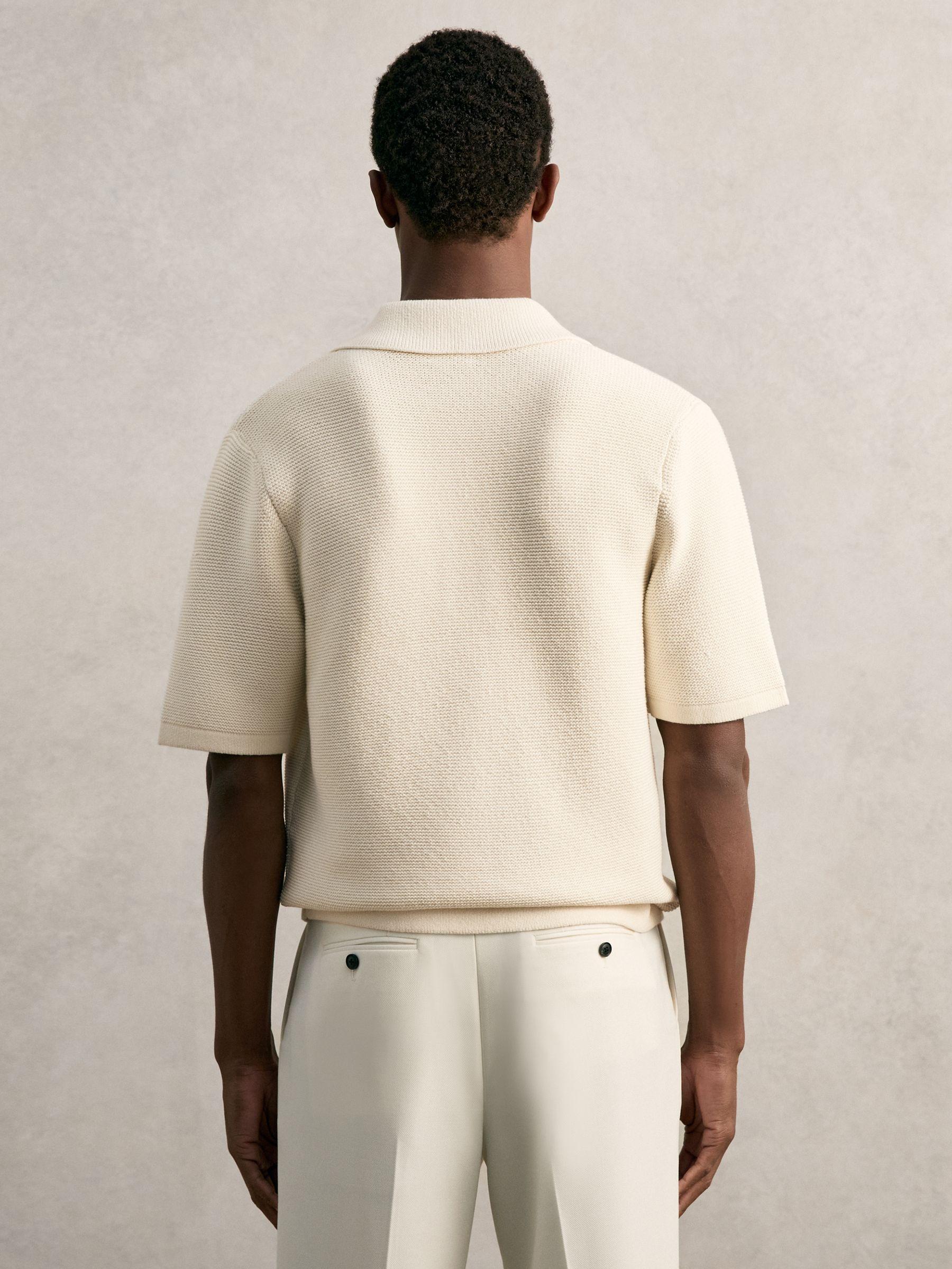 Oversize Textured Polo Shirt Cotton-Blend in Off White Product Image