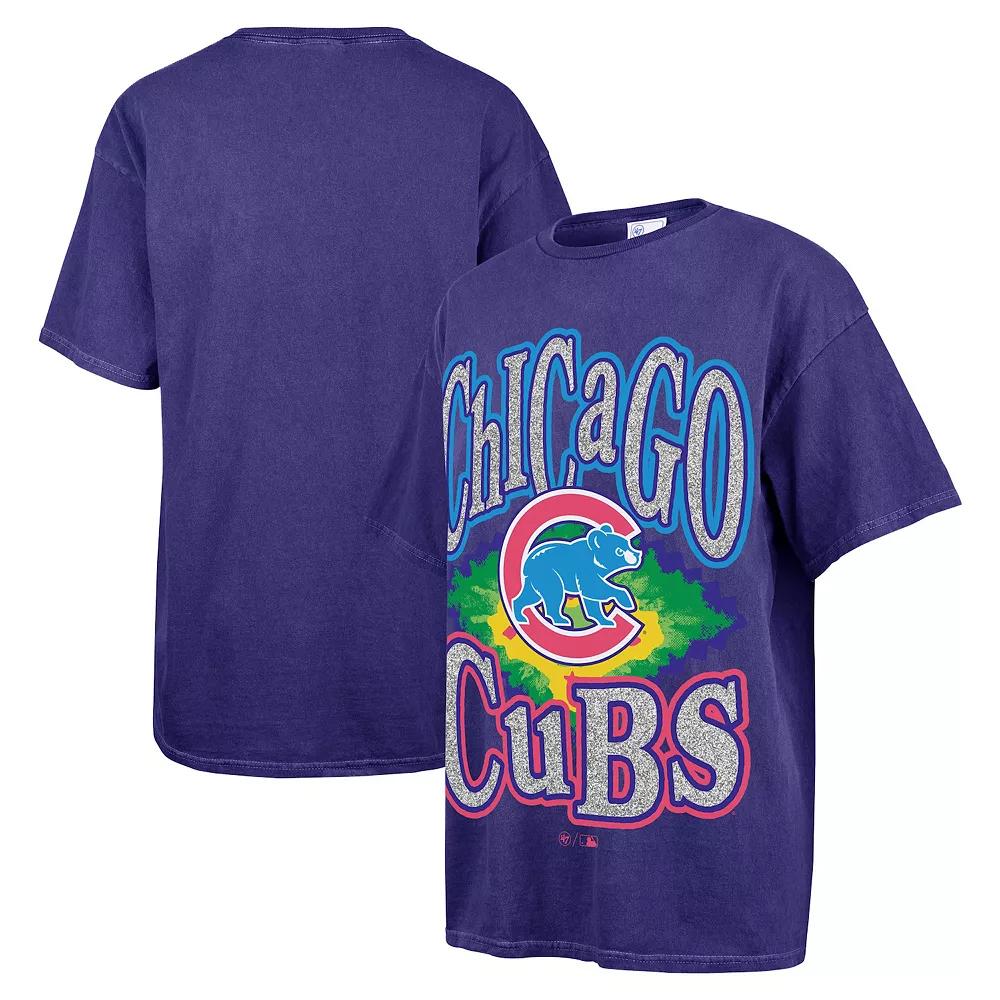 Women's '47 Navy Chicago Cubs Flashing Lights Boyfriend T-Shirt,  Product Image