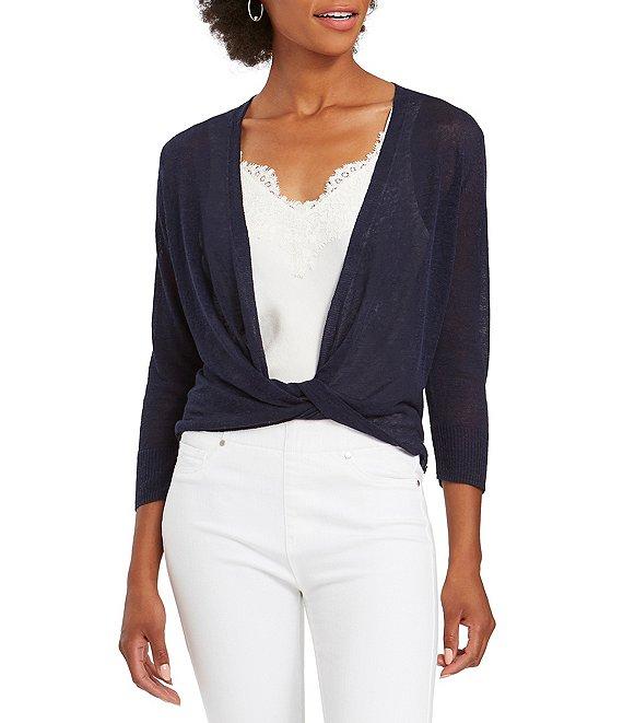 NIC + ZOE Lightweight 4-Way Linen Blend Open Front 3/4 Sleeve Cardigan Product Image