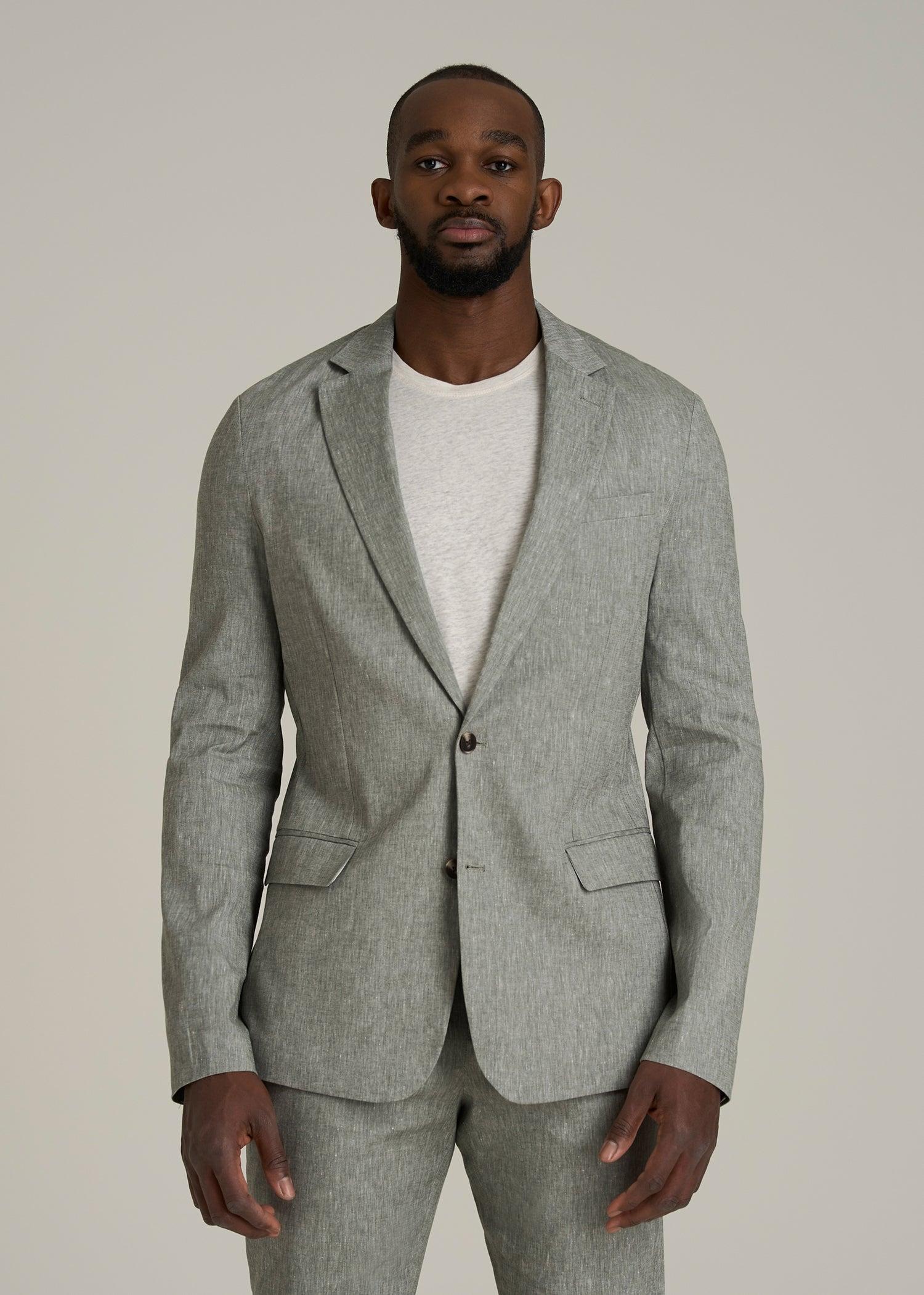 Stretch Linen Blazer for Tall Men in Climbing Ivy Linen Male Product Image
