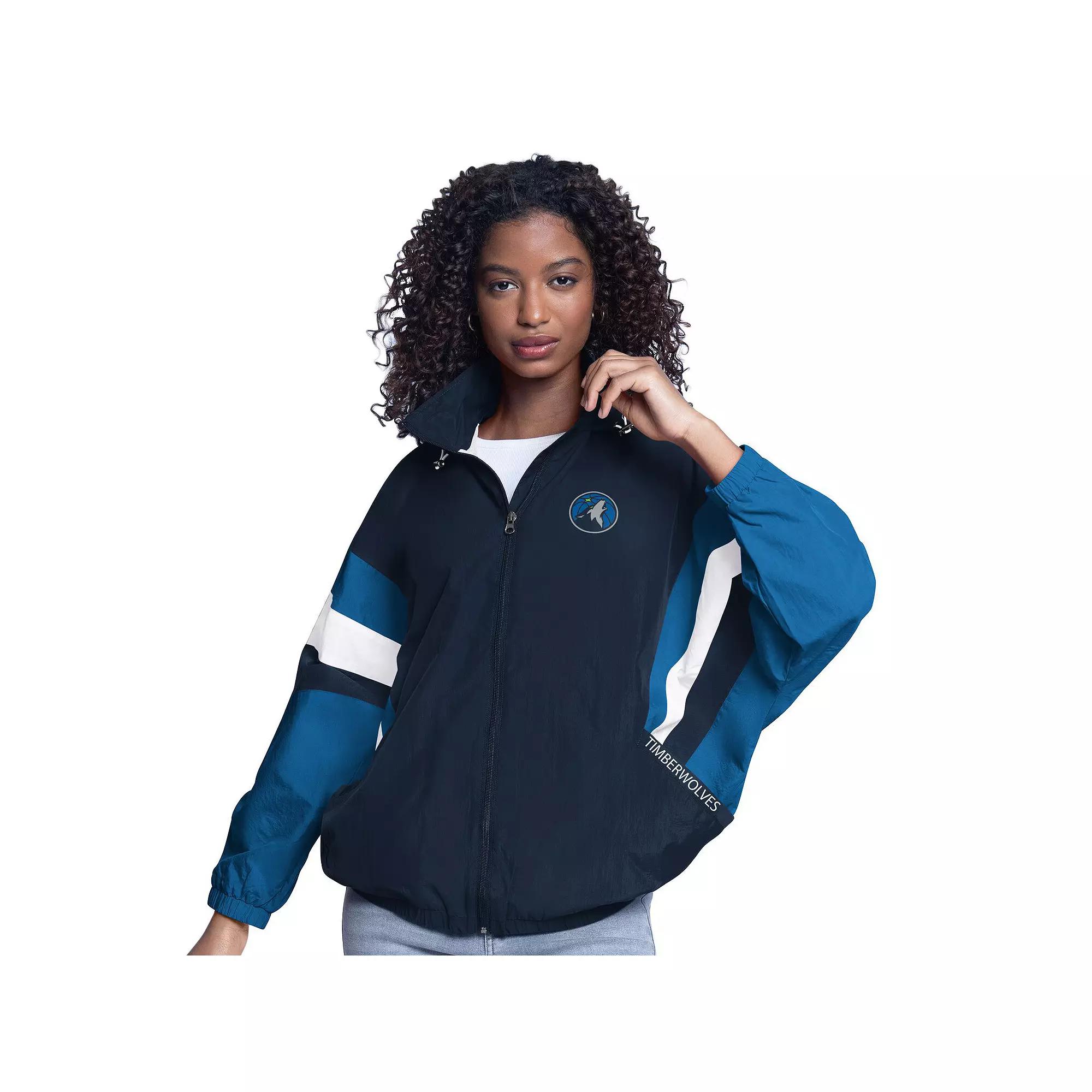 Women's G-III Sports by Carl Banks  Navy/Blue Minnesota Timberwolves Game News Oversized Full-Zip Hoodie Jacket, Size: Medium Product Image