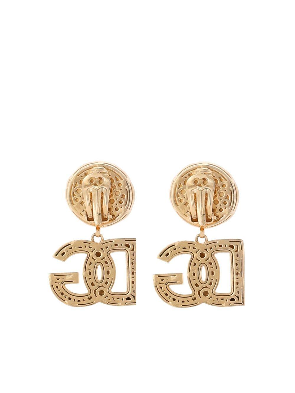 DOLCE & GABBANA Gold-tone Clip-on Earrings With Dg Interlocking Logo In Brass Woman In Grey Product Image