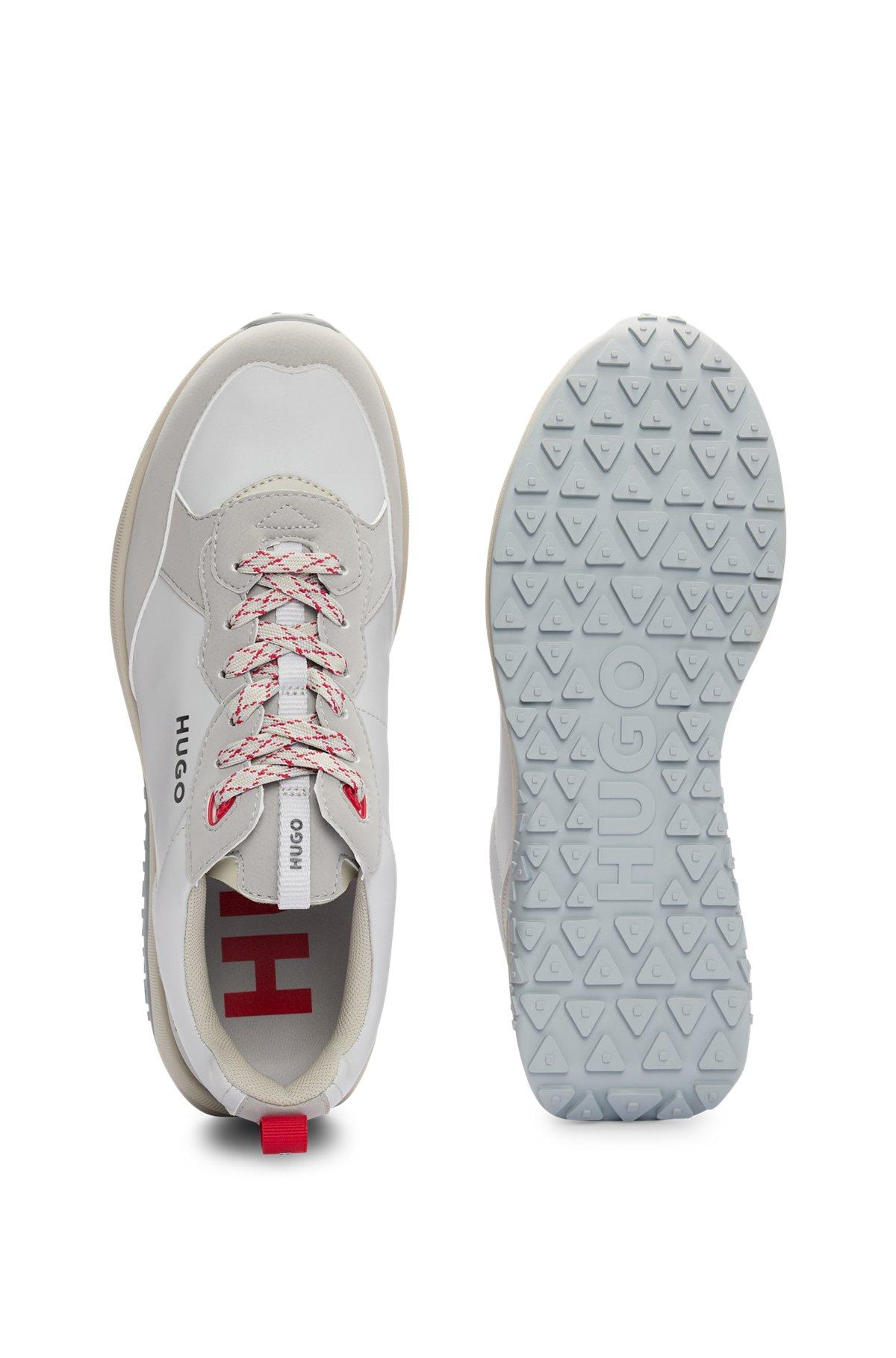 HUGO - Mixed-material trainers with nappa leather - Light Grey Product Image