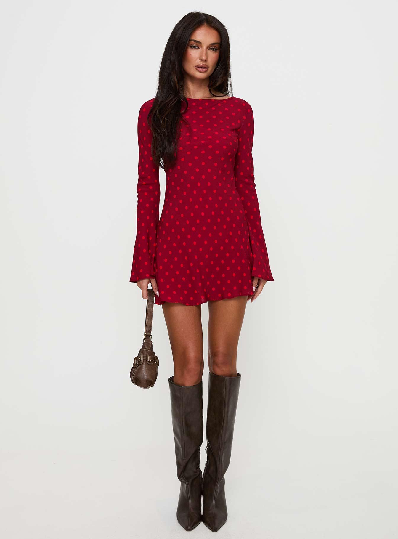 Good Graces Long Sleeve Mini Dress Red Dot Product Image