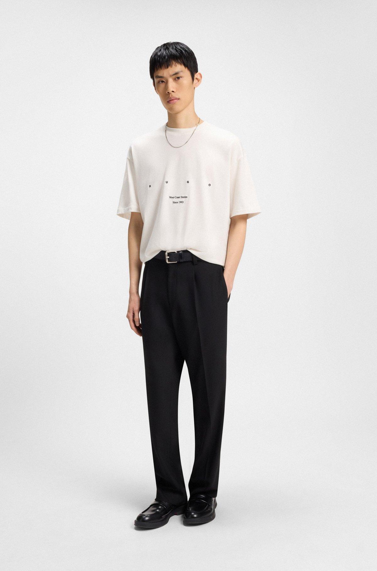 HUGO - Cotton-jersey T-shirt with LA artwork - White Product Image