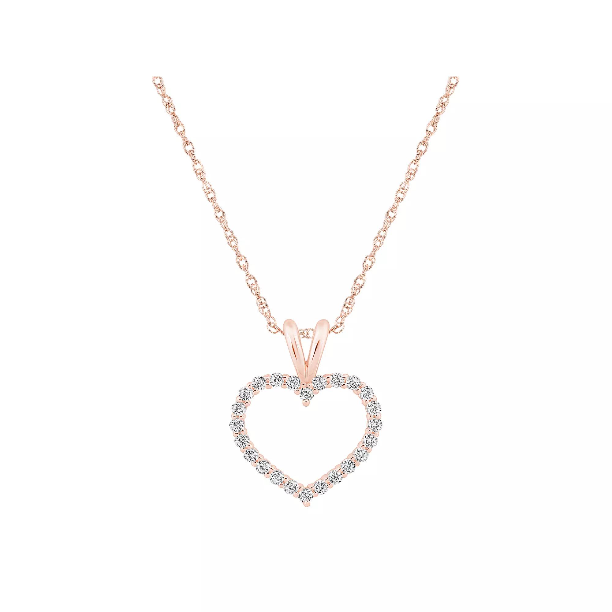 Alyson Layne 14k Gold 1/4 Carat T.W. Diamond Heart Pendant Necklace, Women's, Size: 18", 14k Rose Gold Product Image