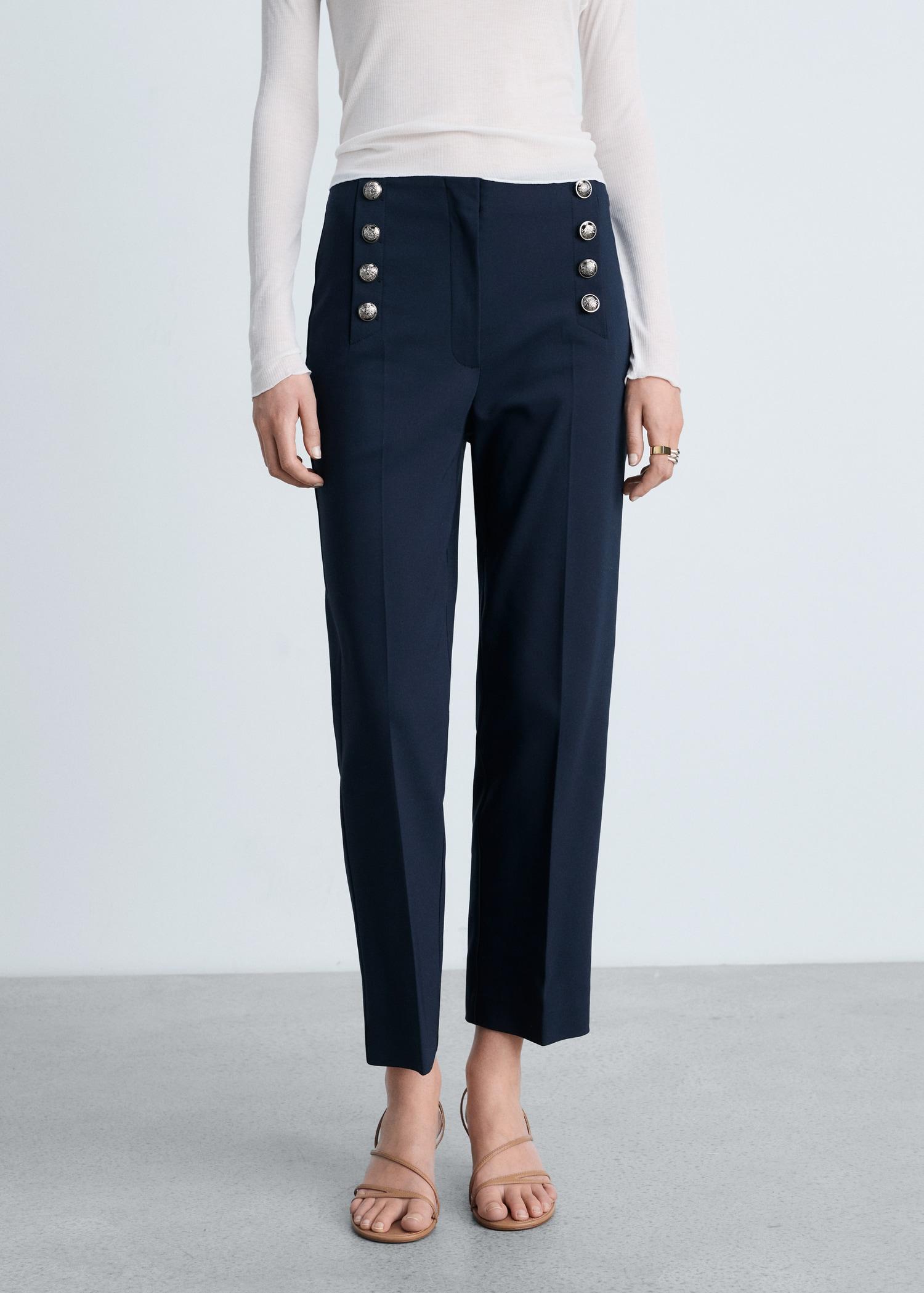 Straight pants with jewel buttons - Women | MANGO USA Product Image