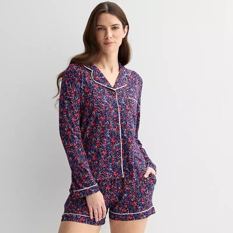 Women's Draper James 2-Piece Cozy Long Sleeve Pajama Top and Pajama Shorts Set, Size: XXL, Blue Field Flower Product Image