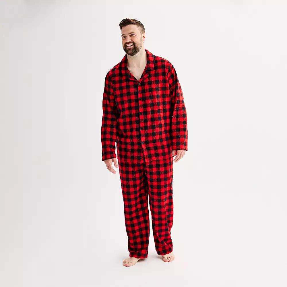 Big & Tall Jammies For Your Families® Merry & Bright Buffalo Plaid Notch Pajama Top & Pajama Bottoms Set, Men's, Size: 3XL Tall, Buffalo Check Product Image