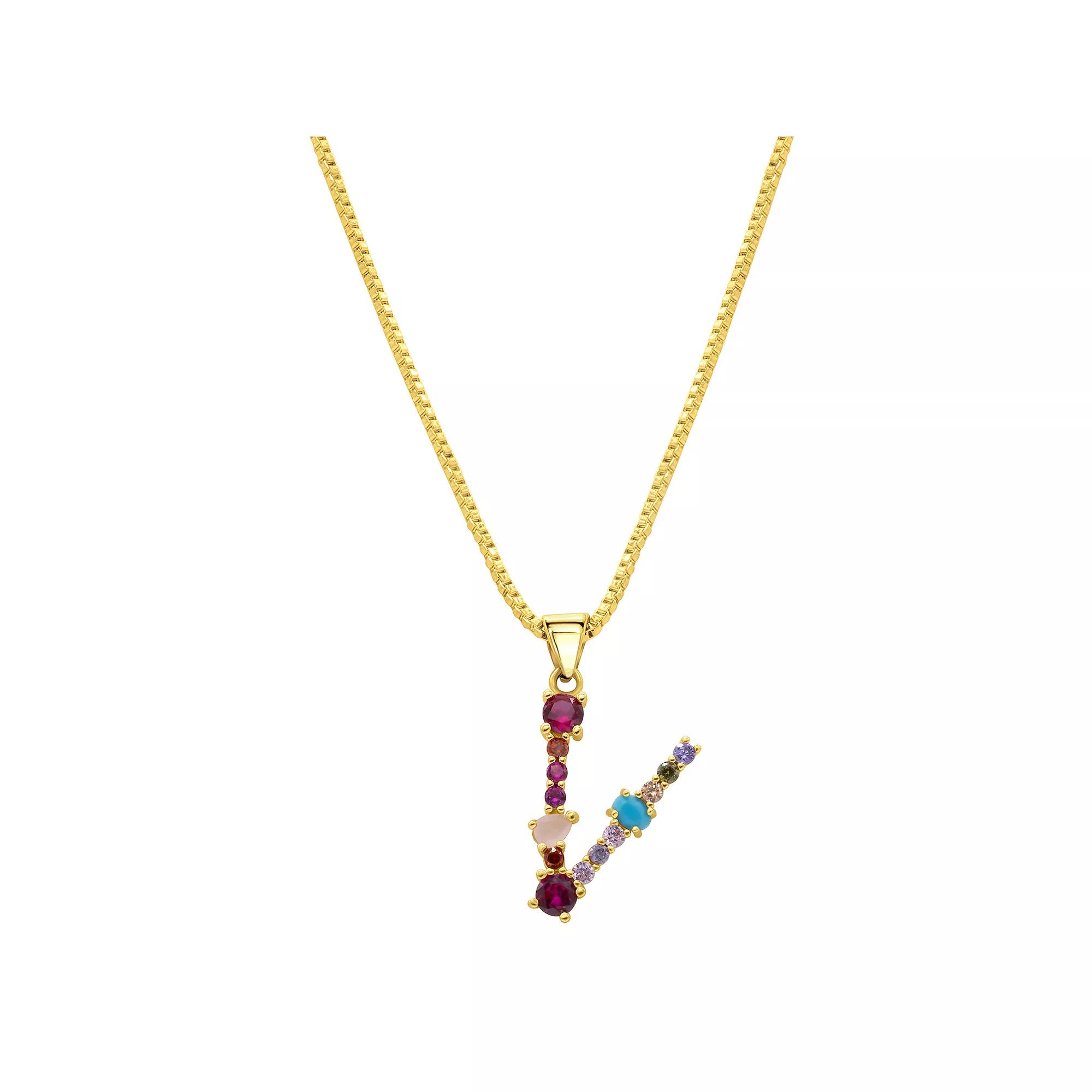 Adornia Gold Tone Multi Color Cubic Zirconia Initial Necklace, Womens Product Image