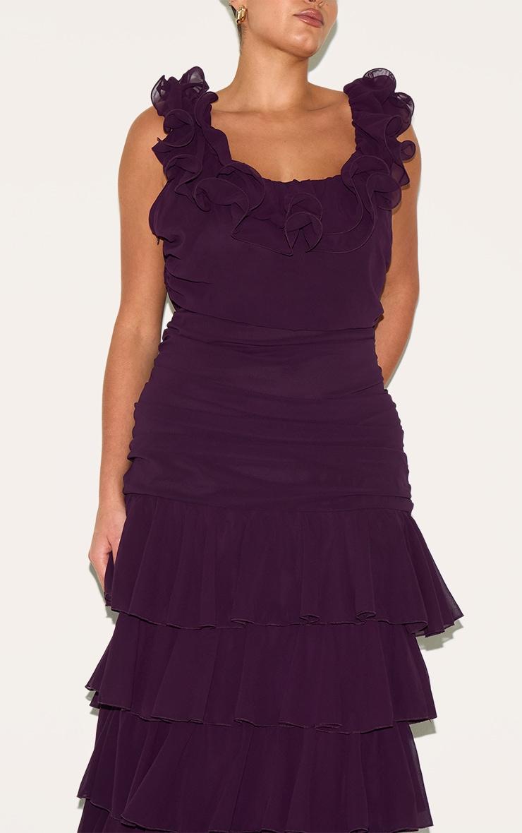 Plus Wine Chiffon Ruched Ruffle Maxi Dress Product Image
