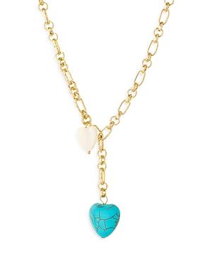 Ettika Turquoise & Mother of Pearl Heart 18K Gold Plated Lariat Necklace, 15 Product Image