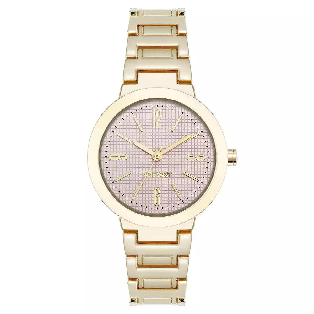 Nine West Women's Gold Tone Band Watch with Round Pink Dial Product Image
