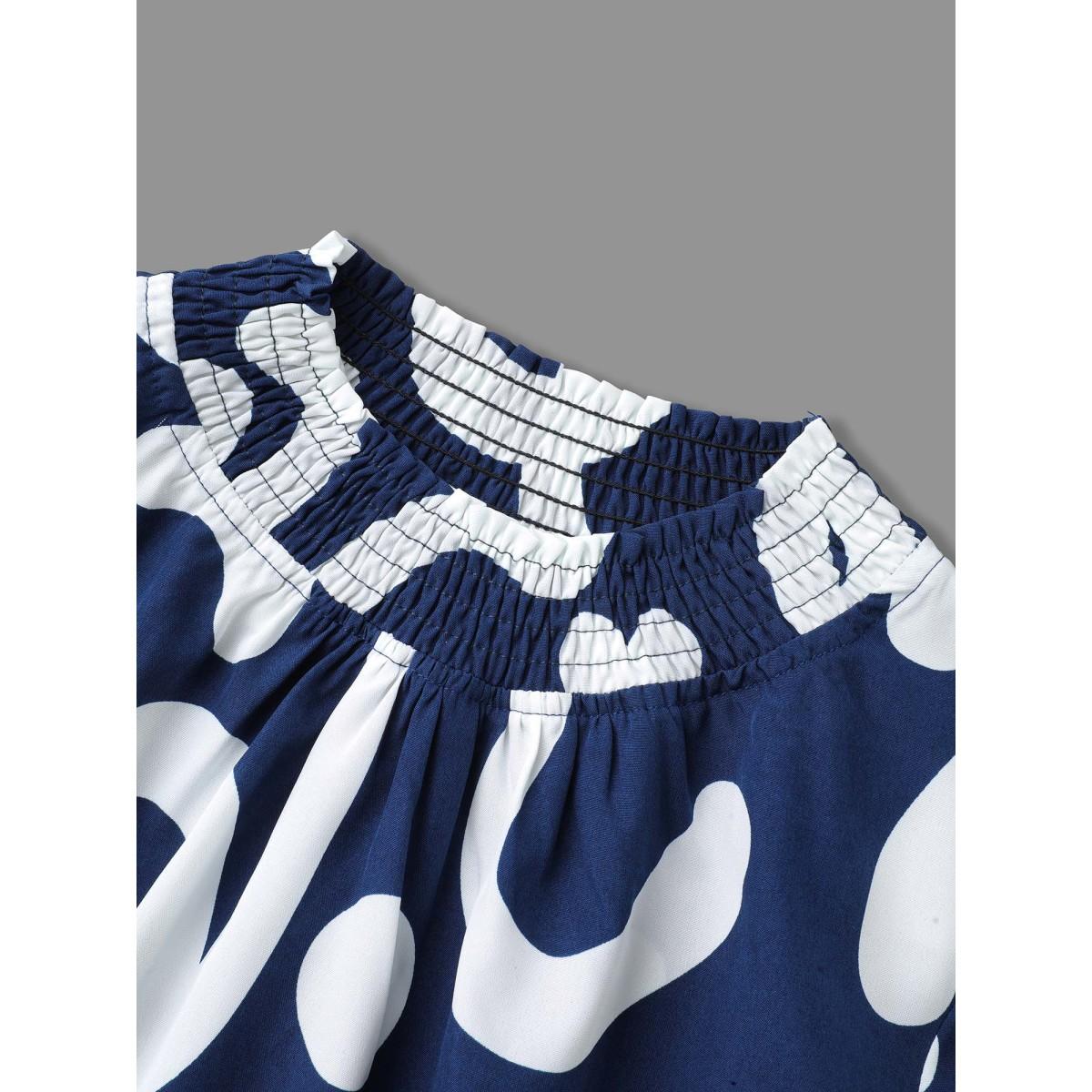 Plus Size Geometric Print Shirred Pocket Dress DarkBlue Women Elegant Shirred Mock Neck Long Sleeve Curvy BloomChic 26/4X Product Image