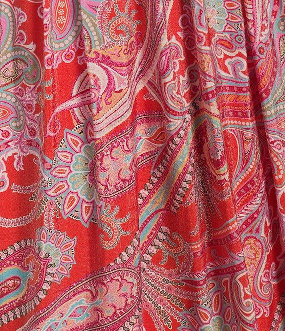 Calessa Modern Paisley V-Neck Elbow Sleeve A-Line Tiered Midi Dress Product Image