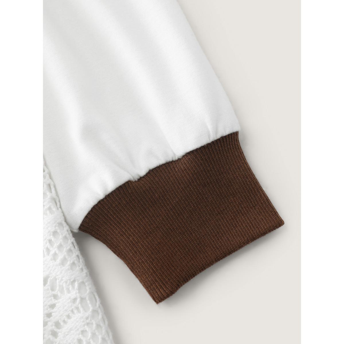 Plus Size Supersoft Lace Trim Colorblock Hoodie Women Ivory Leisure Contrast Hooded Casual Sweatshirts BloomChic 26/4X Product Image