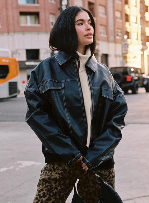 Kingsley Contrast Stitch Pu Jacket Black Product Image