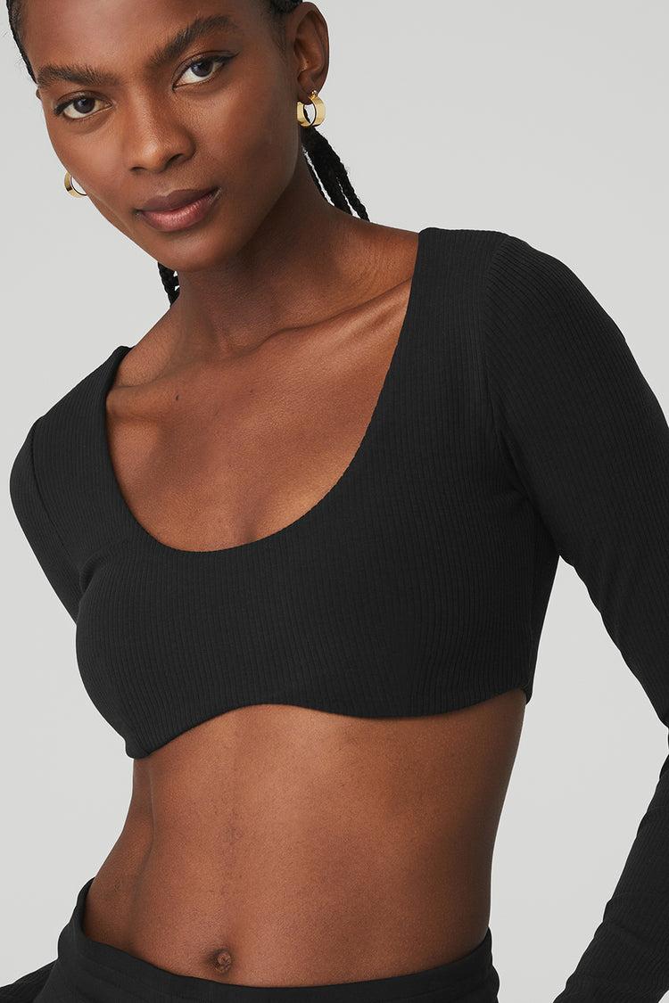 Ribbed Defined Long Sleeve Bra - Black Product Image