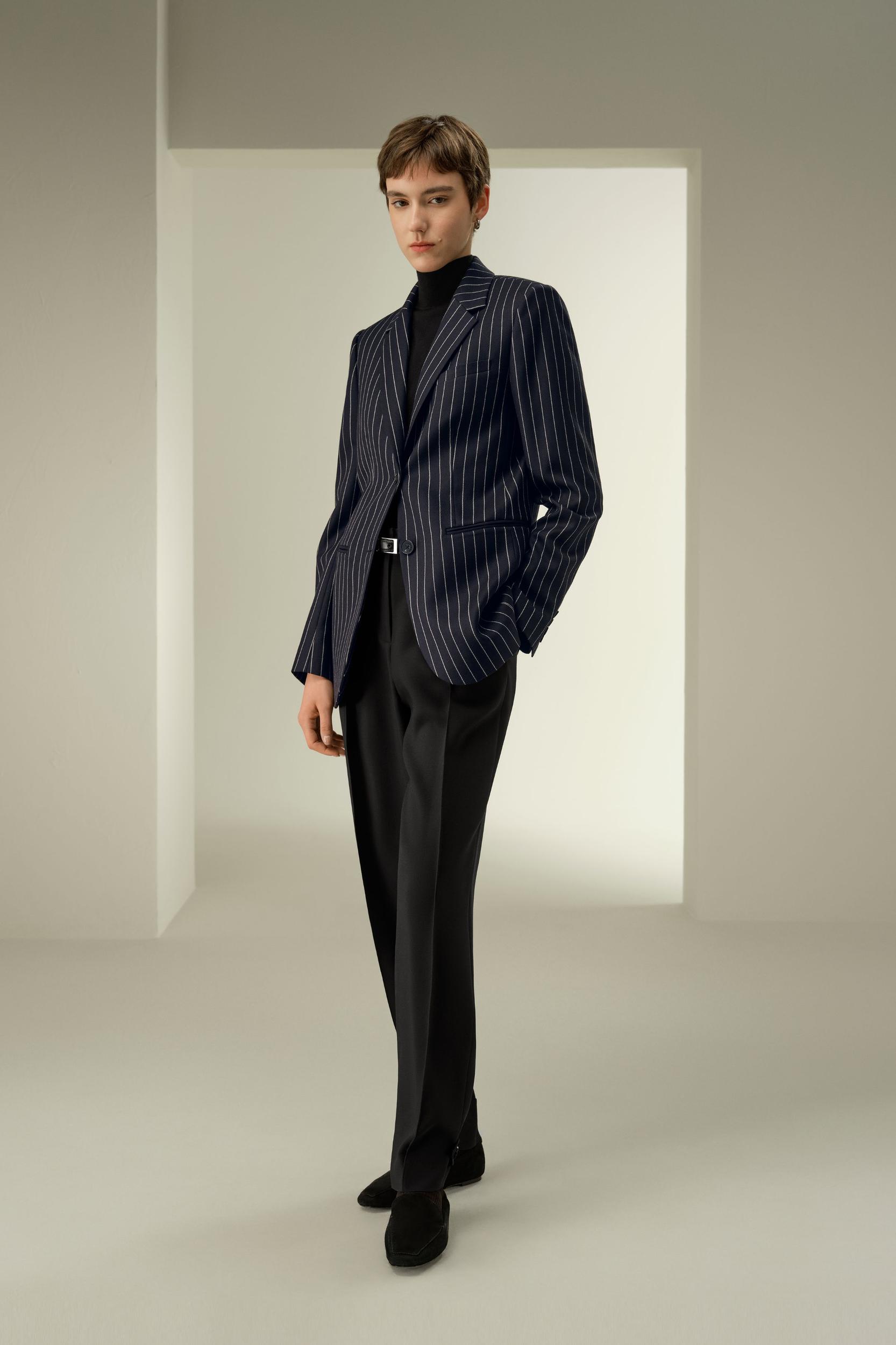 Single Breasted Striped Suit Jacket Product Image