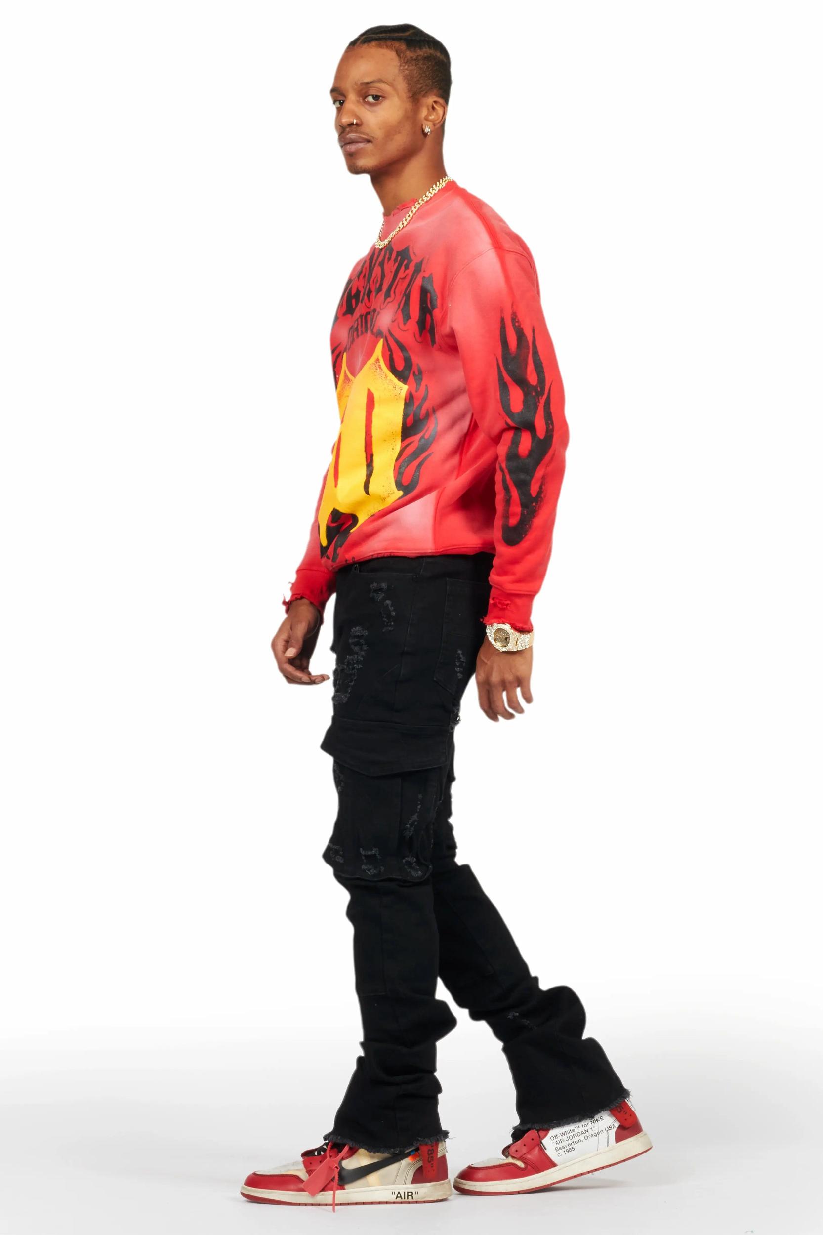 Adalee Black Cargo Stacked Flare Jean Male Product Image