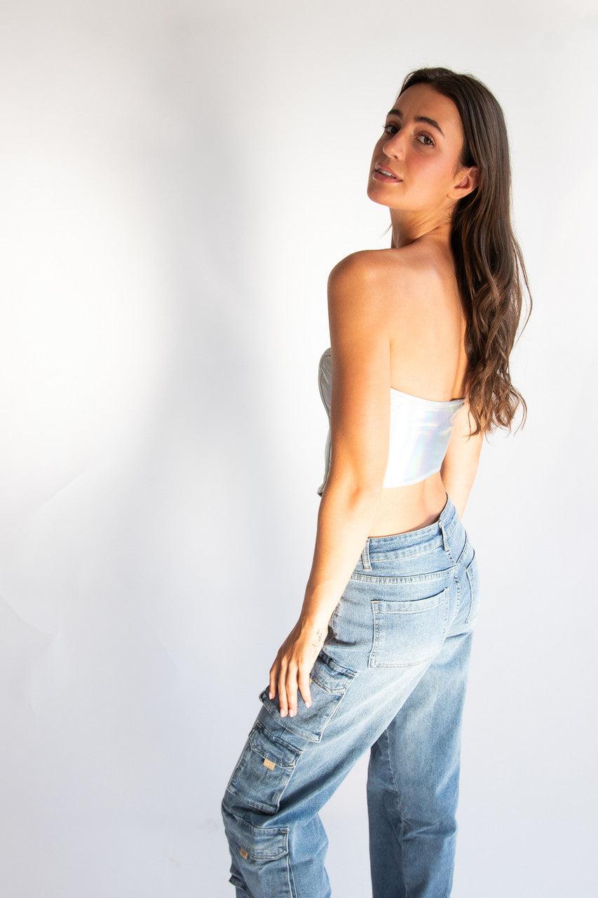 Metallic Corset Style Strapless Top Product Image