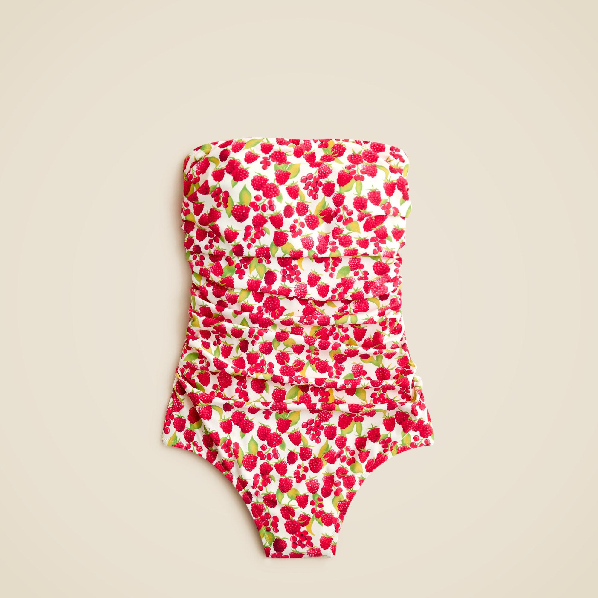 Gemma ruched bandeau one-piece swimsuit in raspberry print Product Image