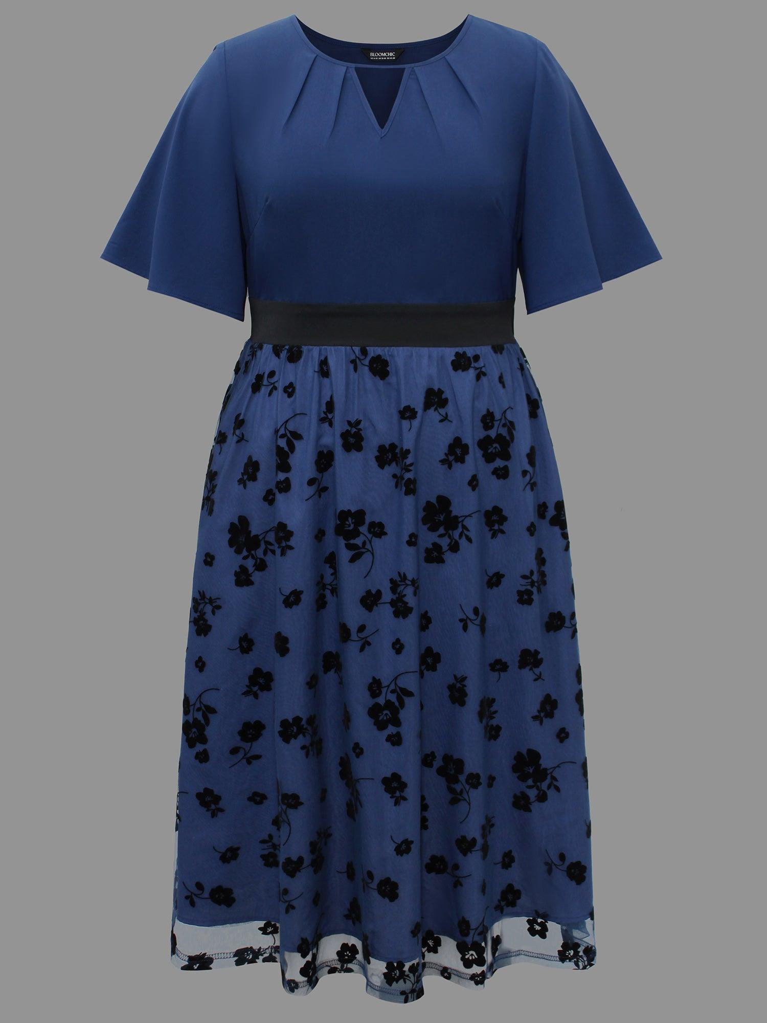 Floral Embroidered Mesh keyhole Dress Female Product Image