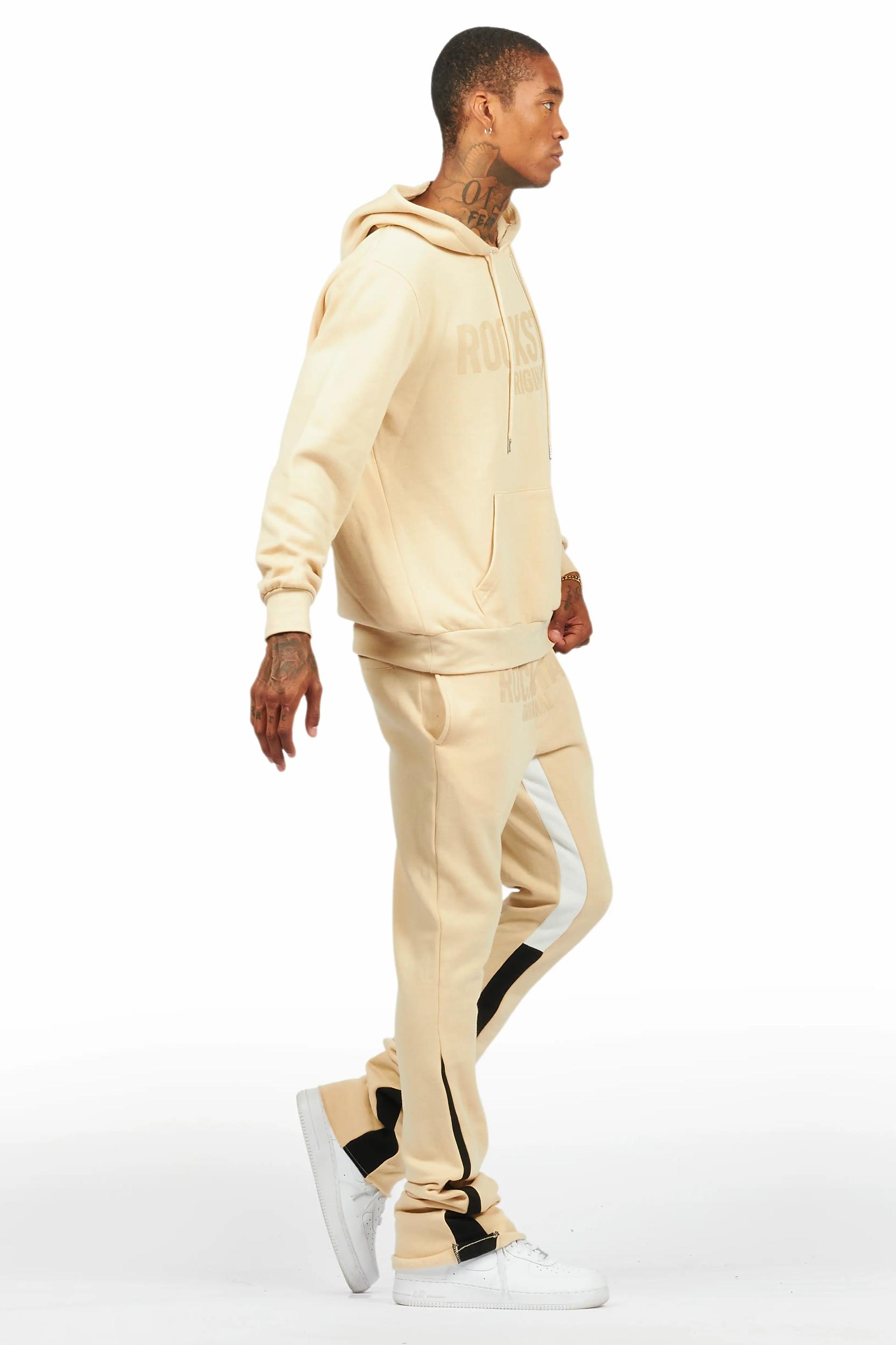 Sana Beige Hoodie/Stacked Flare Track Pant Set Male Product Image