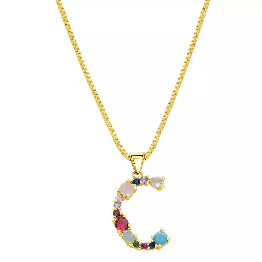 Adornia Gold Tone Multi Color Cubic Zirconia Initial Necklace, Women's,  Product Image