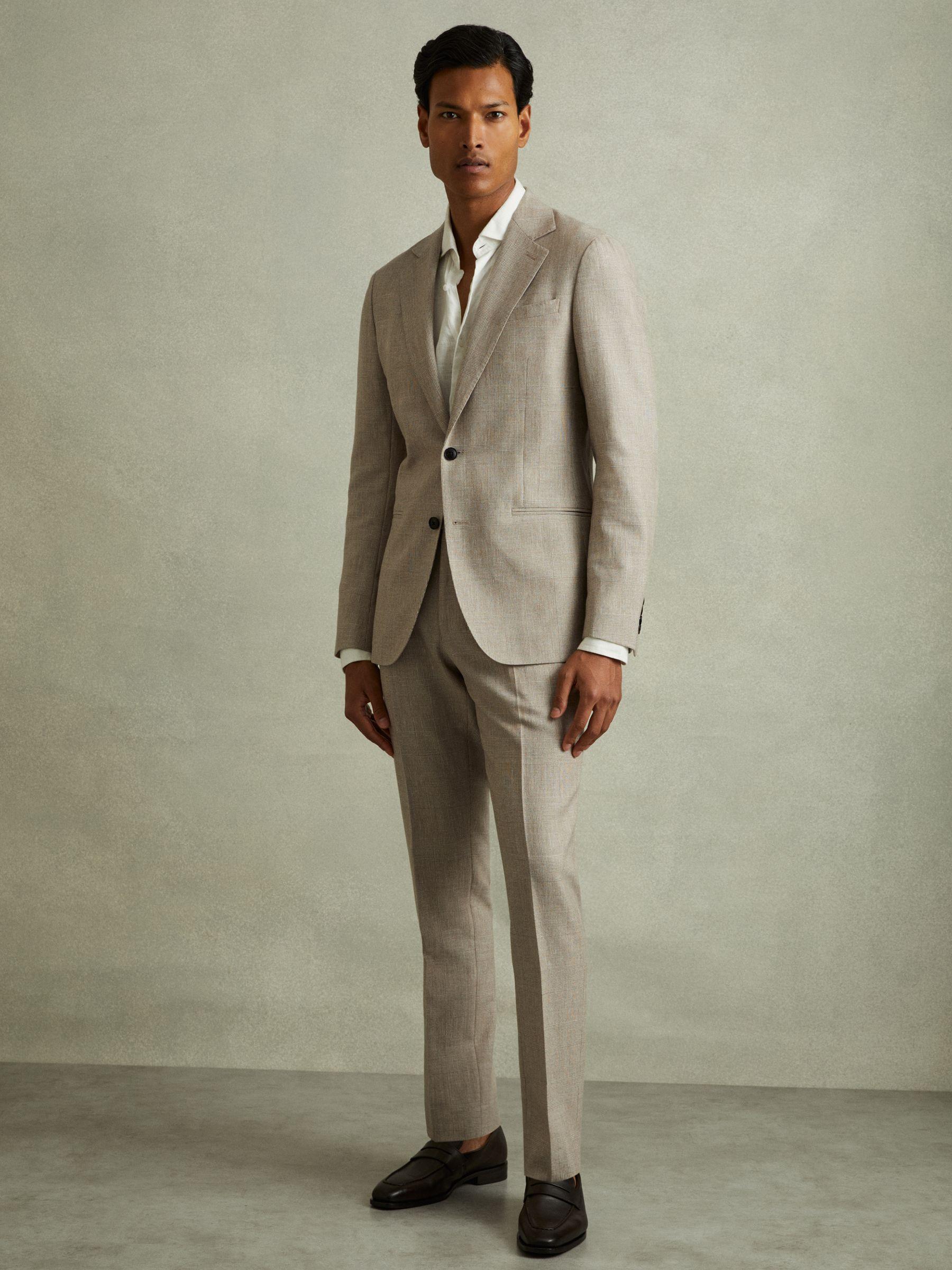 Checked Single Breasted Blazer in Wool-Linen in Oatmeal Product Image