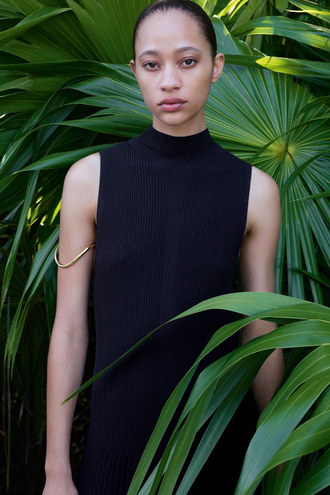 PLEATED HIGH-NECK MAXI DRESS Product Image