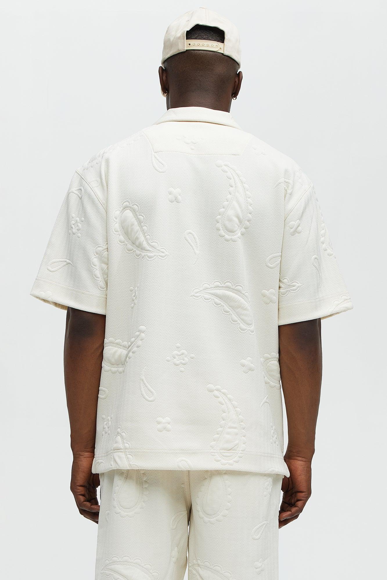 Heavyweight Textured Jacquard Knit Button Up Shirt - Off White Male Product Image