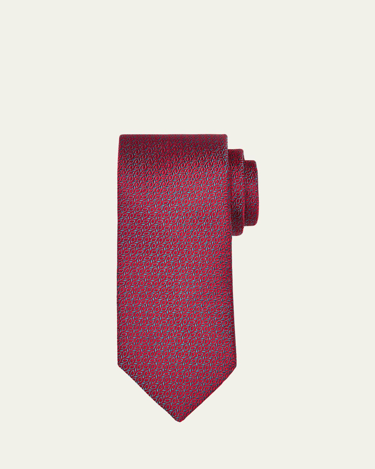 Mens Silk Jacquard Gingham-Stripe Tie Product Image