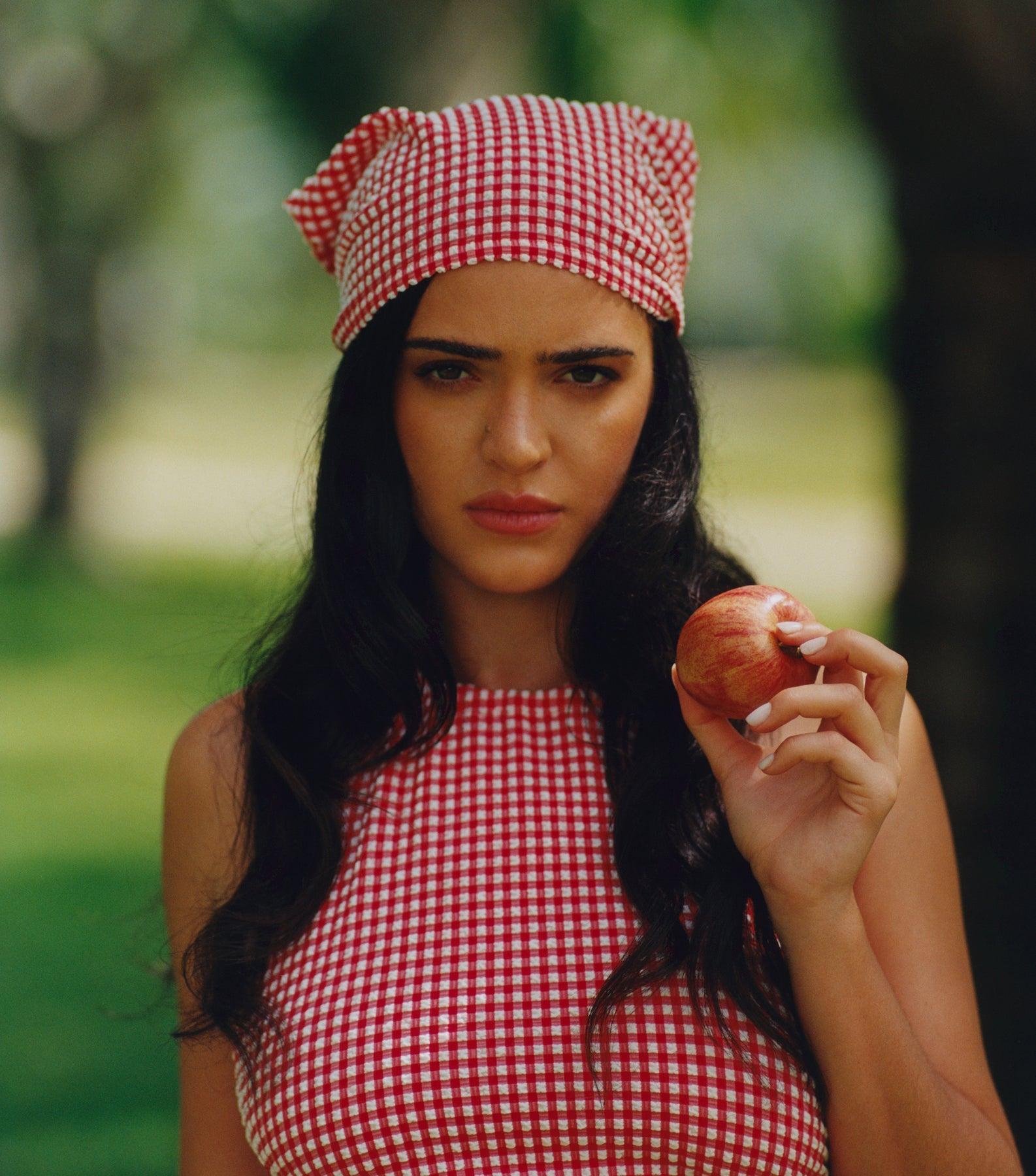Gingham Seersucker Halter Top - Red Gingham Product Image