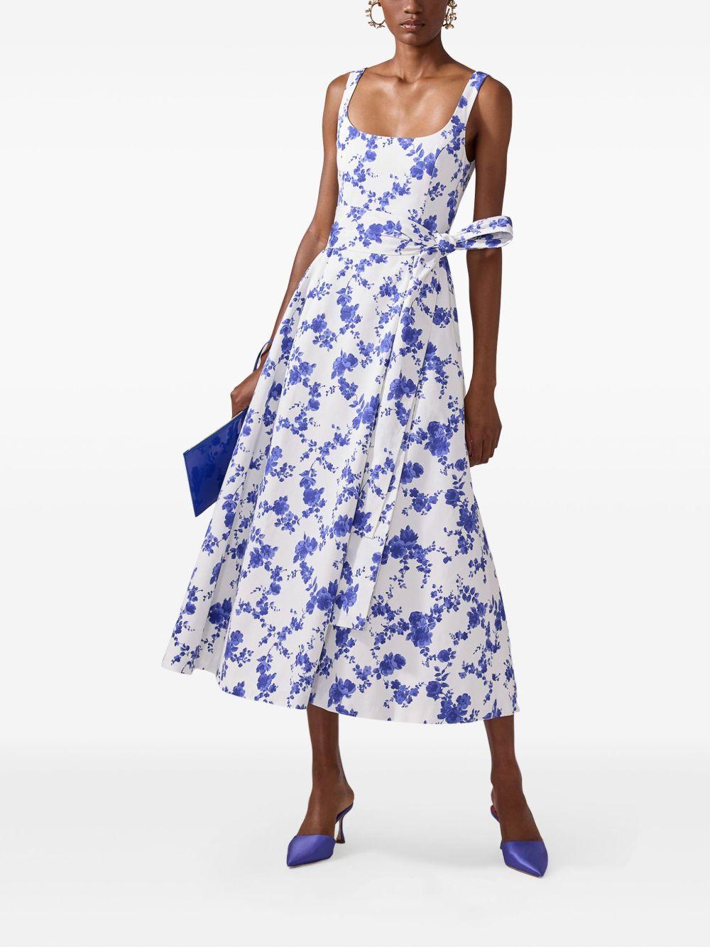 CAROLINA HERRERA Sleeveless Scoop Neck Midi Dress With Sash In White Multi Product Image