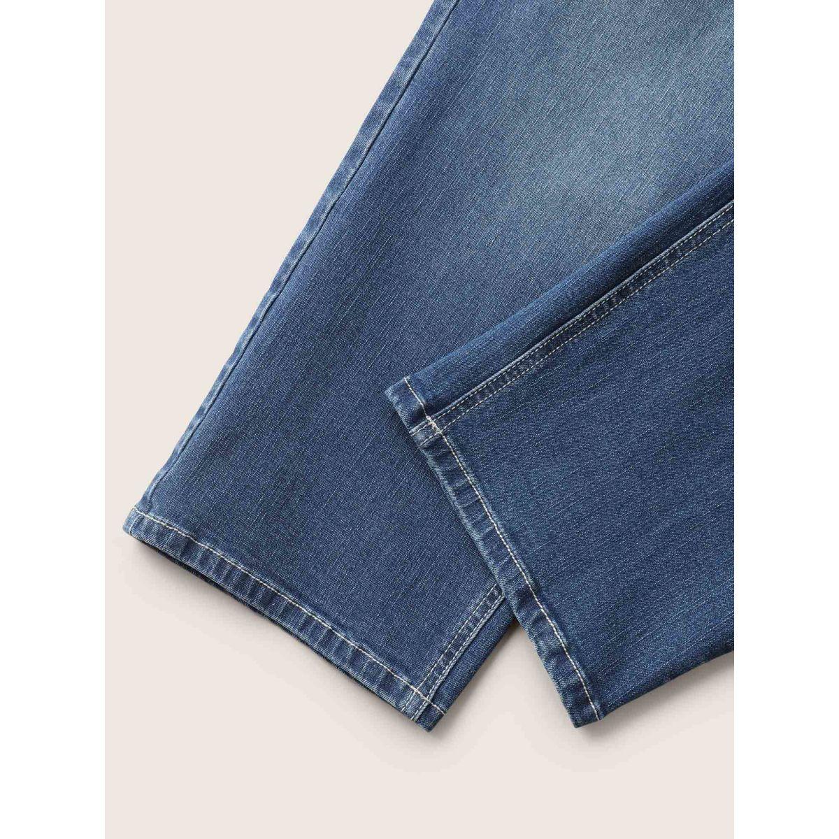 Plus Size High Stretch Slanted Pocket Slim Cropped Jeans Women Denimblue Casual Button High stretch Slanted pocket Jeans BloomChic 16/1X Product Image