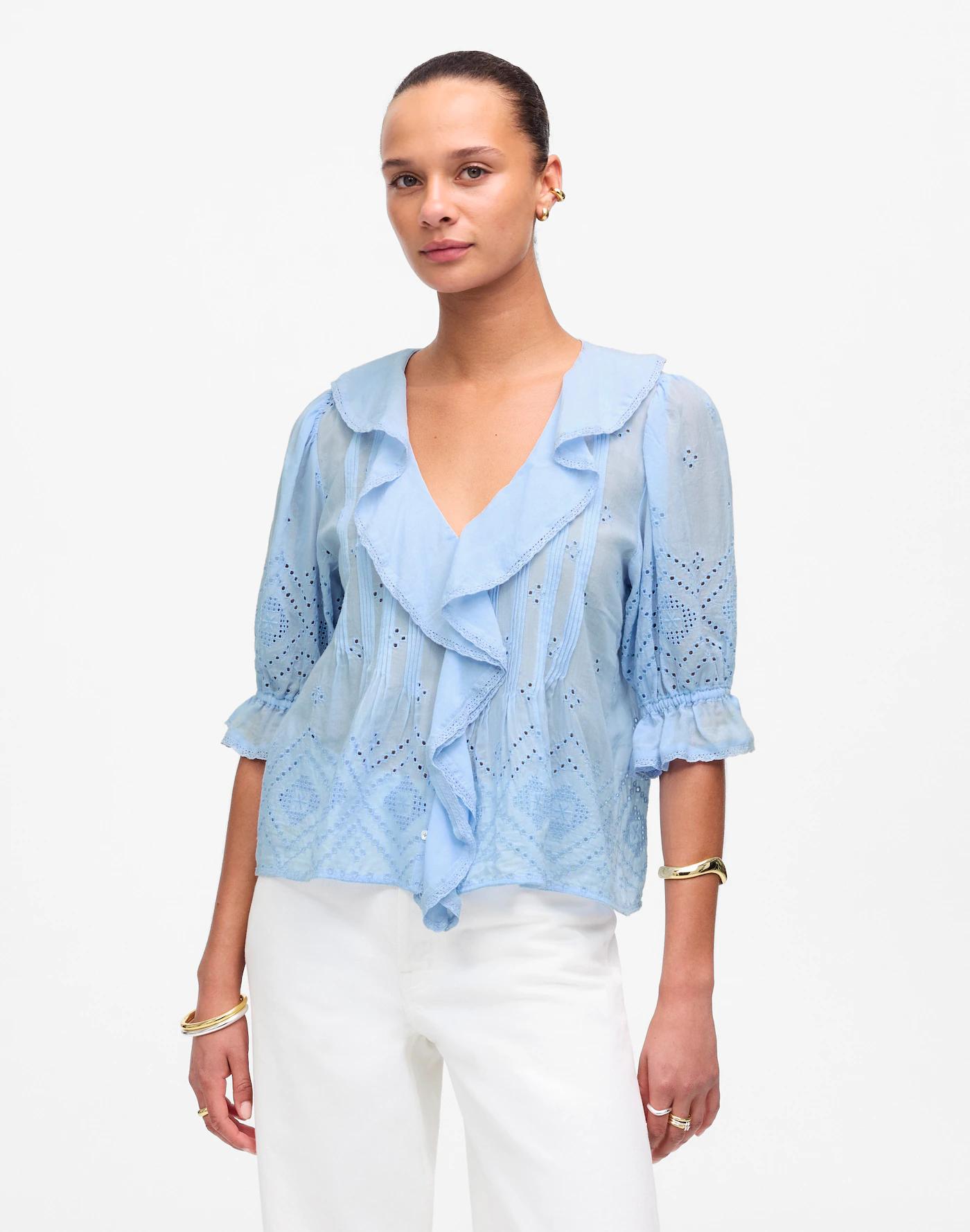 Ruffled Puff-Sleeve Top Product Image