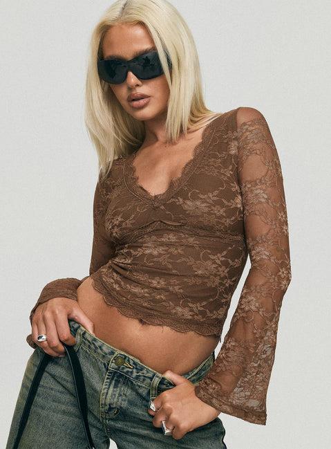 Pitter Long Sleeve Top Brown Product Image