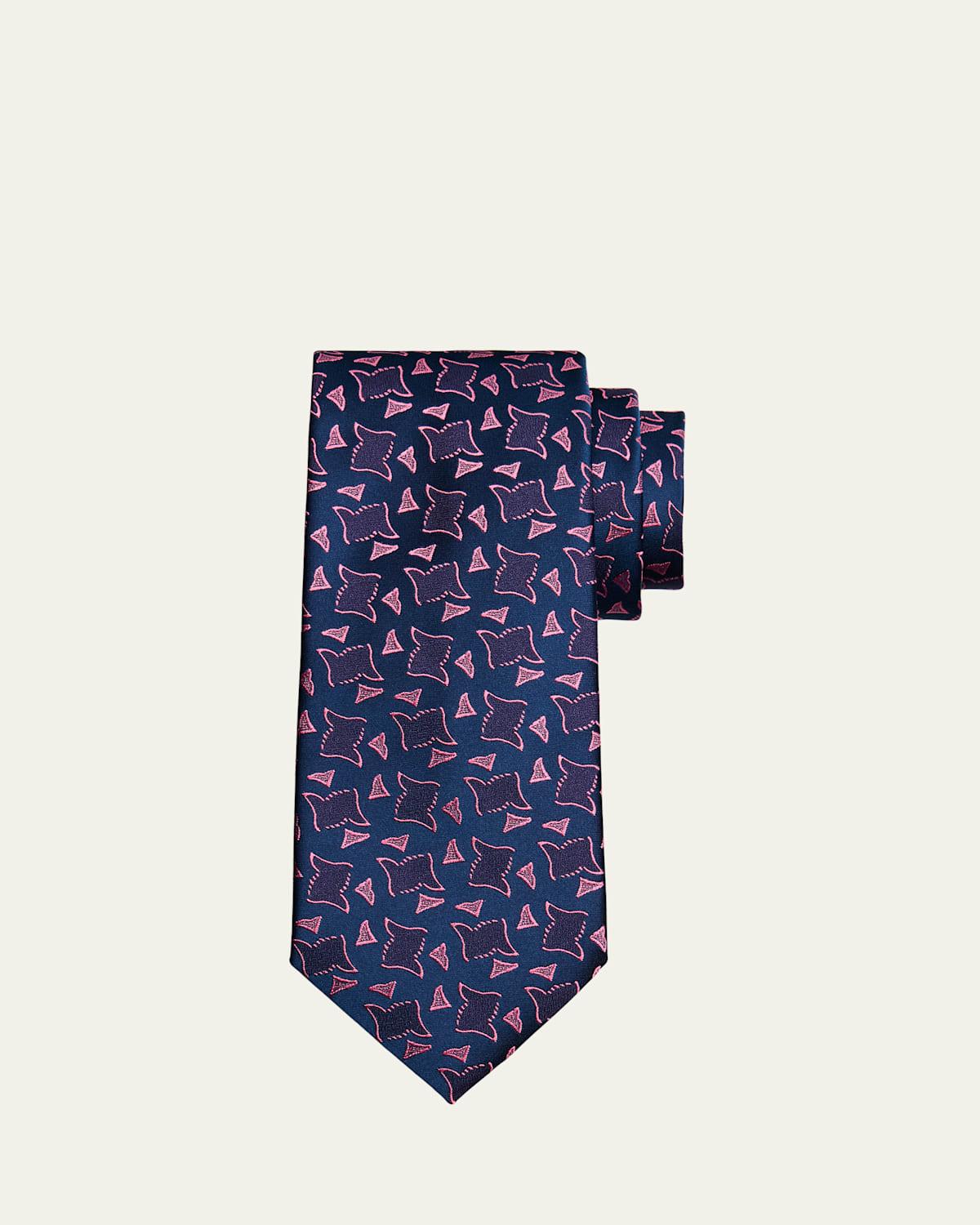 Mens Silk Jacquard Gingham-Stripe Tie Product Image