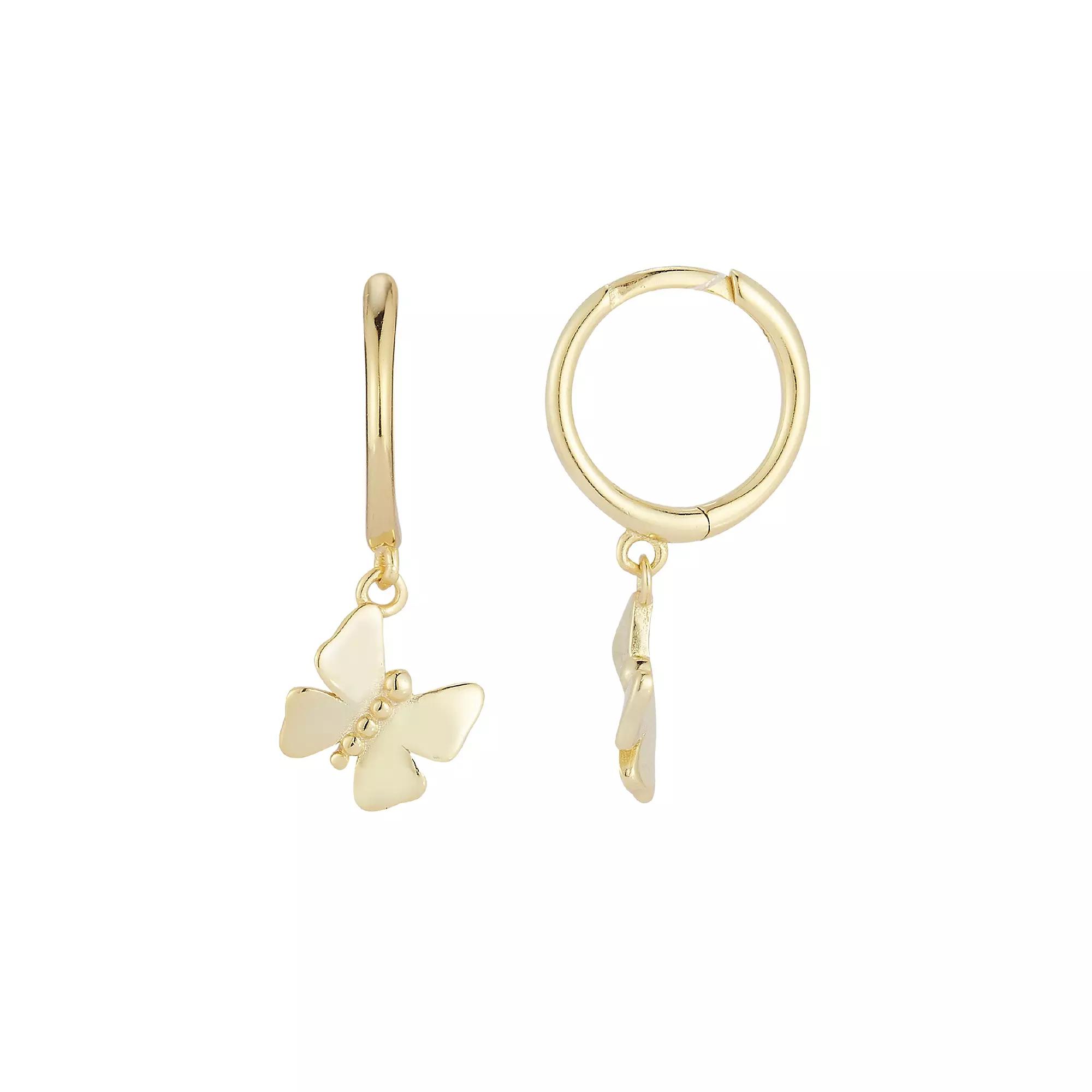 Sunkissed Sterling Butterfly Hoop Drop Earrings, Women's, Gold Tone Product Image