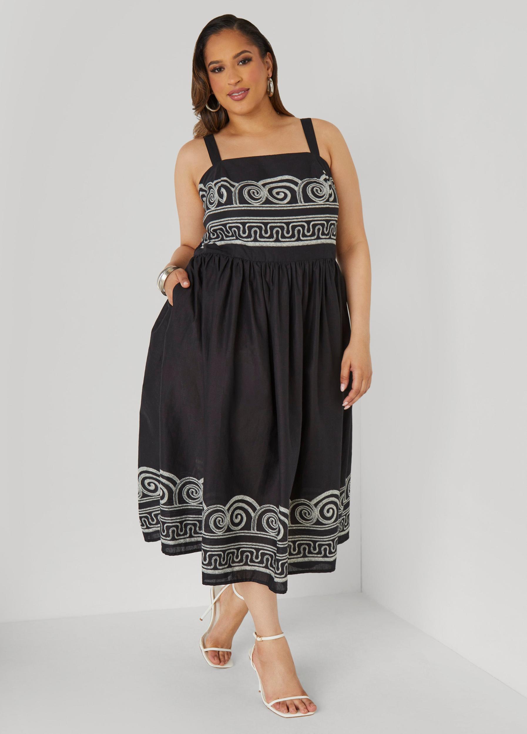 Plus Size Scroll Print Cotton Dress Ashley Stewart Product Image