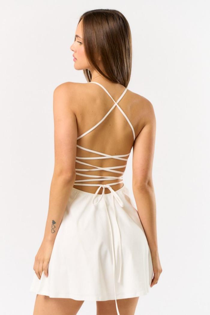 Halter Neck Lace Up Back Dress Product Image