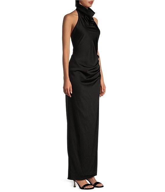 Gianni Bini Yelena Satin High Mock Neck Sleeveless Long Sheath Dress Product Image