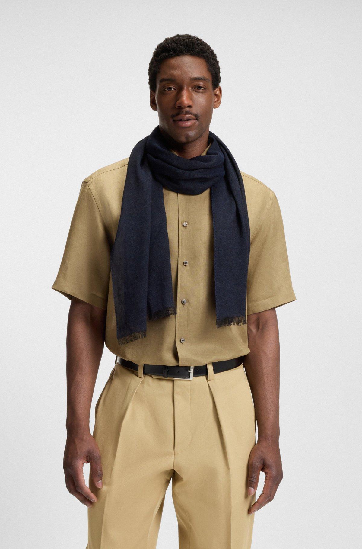 BOSS - BECKHAM x BOSS lightweight two-tone scarf with linen - Dark Blue Product Image